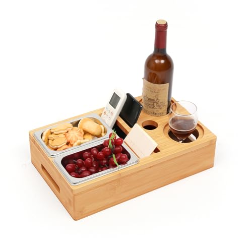 Couchbar Snackbox, Sofa Tablett, Mit Snackschalen Aus Edelstahl, Snackbox mit Fächern, Couch Tablett, Sofaablage für Wohnzimmer Schlafzimmer Garten Camping