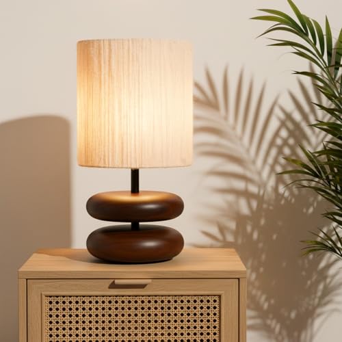 Image of PrettyKrafts Rattan & Wooden Table Lamp (Bulb Not Included) | Size 20 x 20 x 35 cm | Beige Color | Handmade Decorative Bedside & Living Room Lamp | Modern Natural Home Decor Lighting