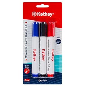 Kathay 86211399 whiteboard-marker, 3 stuks, blauw, zwart, rood, conische punt 3 mm