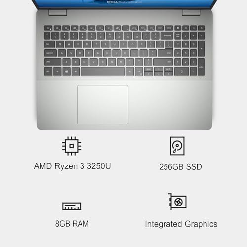 Image of Dell 15.6 inch FHD IPS Laptop • AMD Ryzen 3 3250U • 8GB RAM • 256GB PCIe SSD • SD Card Reader • 9H Battery • Copilot AI • Windows 11