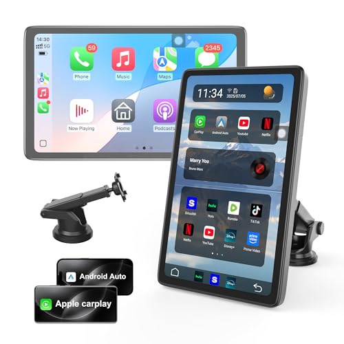 Upgraded Apple Carplay Screen for Car, 9" Wireless CarPlay & Android Auto Car Stereo Touch Screen, Car Play Supports Netflix/YouTube/TikTok, App Store, Screen Flip, GPS Navigation, Voice Control