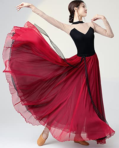 Oridoor 720 Tencel Chiffon Light Double-Layer Long Skirt Multi-Faceted Wear With Ballet Modern Dance Long Skirt A1-Black, Red … #TOP5