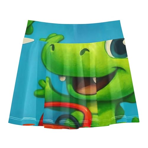 Joisal Girls' Shorts Athletic Skorts Kids Tennis Skirts Dance Golf Girl Skort Cute Green Cartoon Dinosaur 3t2