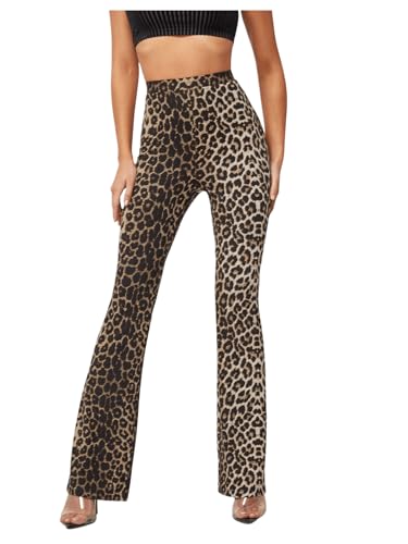 WDIRARA Women's Snakeskin High Waist Casual Flare Bell Bottom Stretch Long Pants