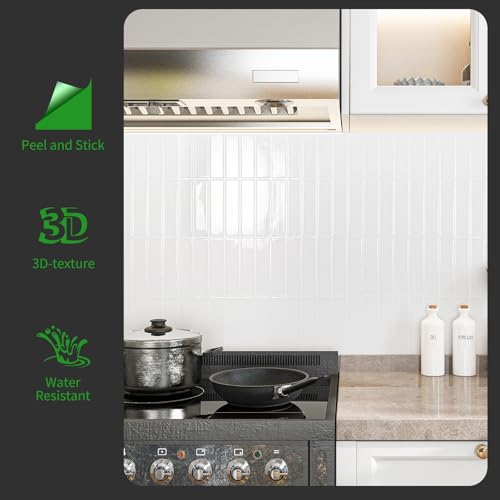 LONGKING 10-Sheet White Peel and Stick Backsplash for Kitchen Wall, Kitchen Backsplash Tiles, Wall Tiles, 11.4\" x 9\" - Thumbnail 5