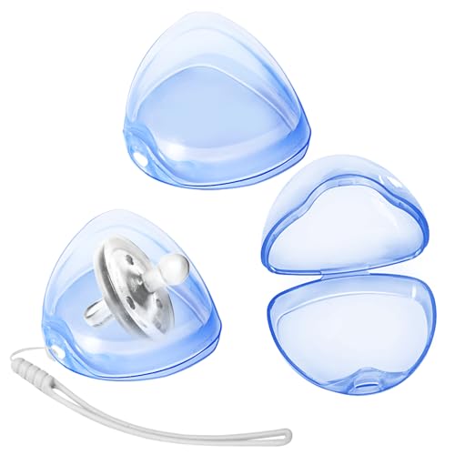 Image of Nisxabebe Pacifier Case,3 Pack BPA Free Pacifier Holder Case with Lanyard for Diaper Bag,Pacifier Container Box for Baby Binky Nipple Travel,Essential Pacifier Accessories,Easy to Clean,Blue