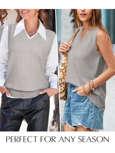 Image of EVALESS Sweater Vest Women V Neck Knit Sleeveless Tunic Tank Tops Casual Pullover Sweater Spring Trendy 2026 Outfits
