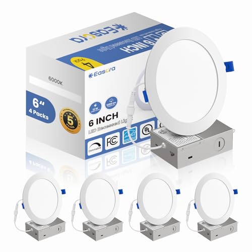 Easora Recessed Lighting 6 Inch 4Packs, 6000K Anti-Glare LED Can