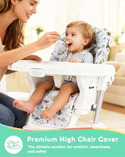 Image of Baby High Chair Cover Replacement, Reversible & Waterproof High Chair Cushion Pad Home & Restaurant use, Includes 5-Point Harness Strap, Chair Not Included - Green