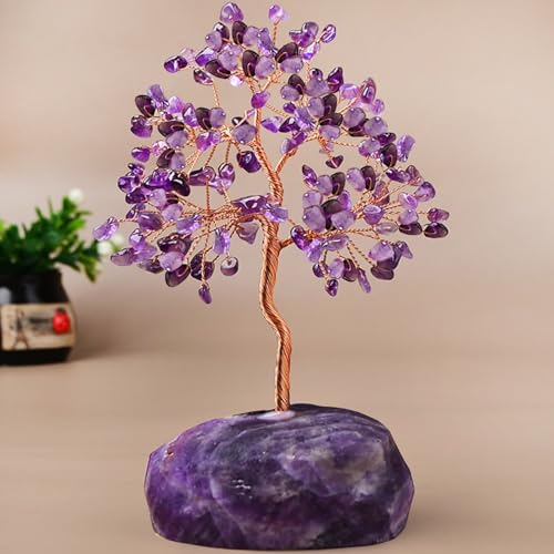 Yttriuny 6.2 In Amethyst Crystal Tree of Life,Seven Chakra Tree,Money Tree,Crystal Tree for Positive,Gifts for Women Mom,Handmade Reiki 7 Chakra Tree for Home Office Desk Accessories