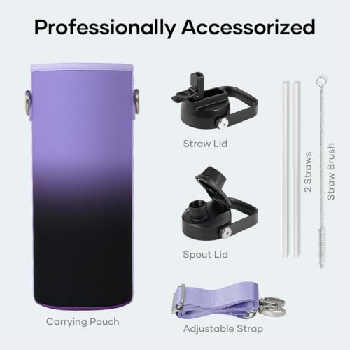 Image of BUZIO Triple Wall Vacuum Water Bottle with Dust-Proof Straw & Spout Lids