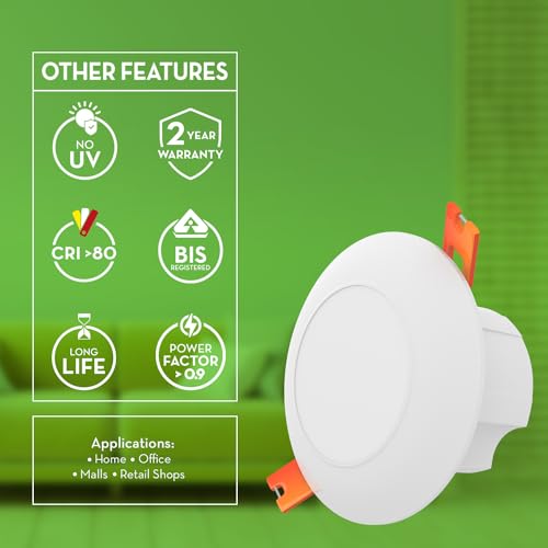 Image of Crompton Star Deep Glaze Downlighter 3W Round Ceiling Light (Cool Day Light, Pack of 1)| Cut Out Size :1524mm