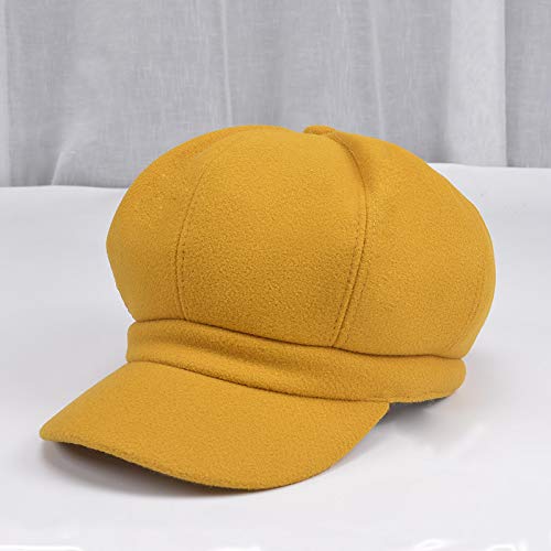 Hermana Suave Primavera y otoño Gorro Octagonal de Lana Gorro de Color sólido Gorro de Brote Británico Gorra Ligera Cuerpo de la Marea Hembra 姜黄 可 调节