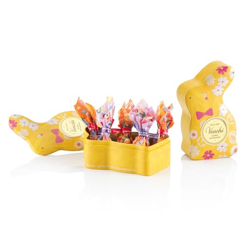 Venchi - Lattina a Forma di Coniglio con 6 Ovetti di Cioccolato, Gusti Assortiti con 