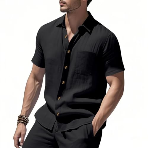 Men Waffle Solid Chest Pocket Shirts Button Trendy Casual Cardigan Tops Summer Short Sleeve Fashion Young T Shirts