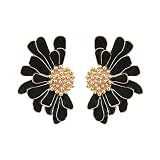 Vintage Flower Earrings Exaggerated Double Daisy Flower Floral Earrings Enamel Flower Stud Earrings