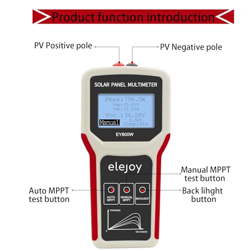 SolaMr 800W Upgrade Solarpanel Tester MPPT Photovoltaik-Multimeter mit ultra Klarem LCD, Intelligente MPPT Leerlaufspannung Fehlersuche und Datenprüfung für Solar-PV-Prüfung -EY 800W