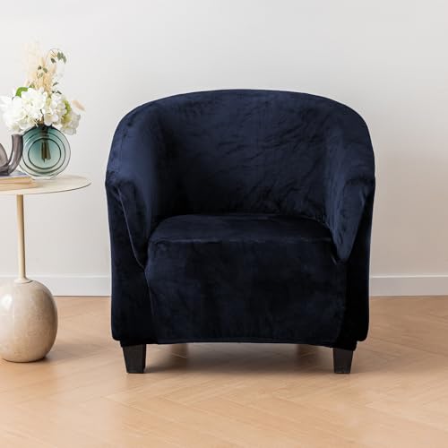 Genérico Fundas elásticas de Terciopelo Funda para Silla de Club Bañera Silla Cubierta para sillones, Funda para Silla de Club Fundas para sillón Redondo,Protector de Muebles Azul Marino Juego de 2