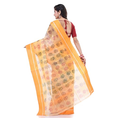 Image of dB DESH BIDESH Women`s Bengal Tant Tree Print Design Pure Handloom Cotton Saree Without Blouse Piece