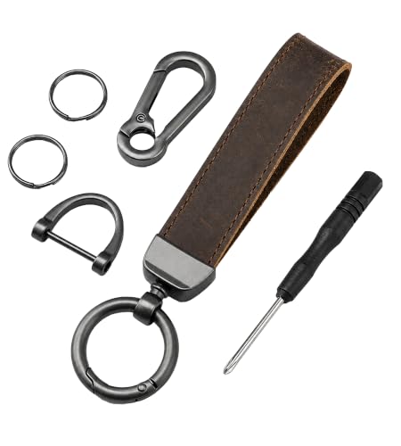 Teskyer Leather Key Chain for Men, Car Key Holder with Strap