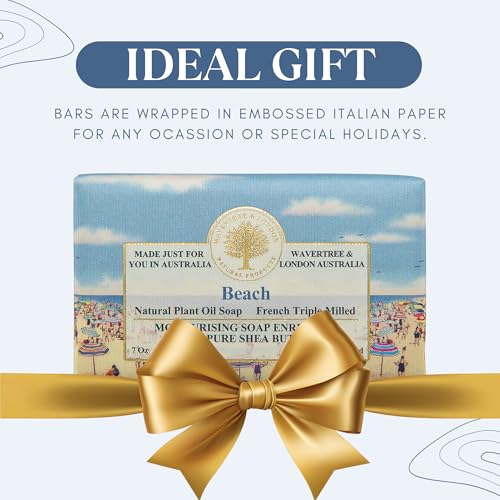 Image of Wavertree & London Beach Scented Natural Soap (2 Bars), 7oz Moisturizing French Triple Milled Soap Bars enriched with shea butter - Pure Plant Based Bath & Body Bars for All Skin Types