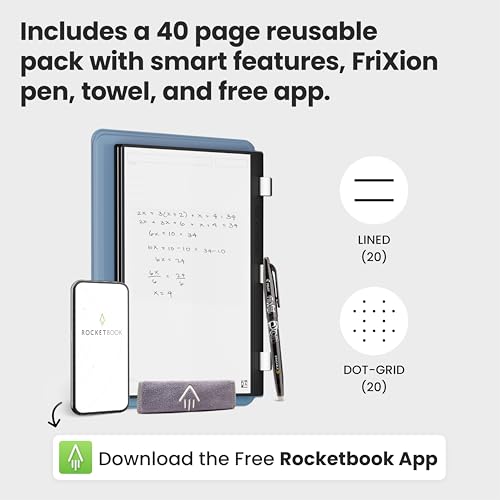 Rocketbook PRO-L-K3-CT New Rocketbook Pro 2.0 Smart Notebook | Steel Blue | Scannable Office Notebook With 20 Sheet Page Pack - Lined And Dot Grid | Hardcover Vegan Leather Reusable Notebook thumb #3