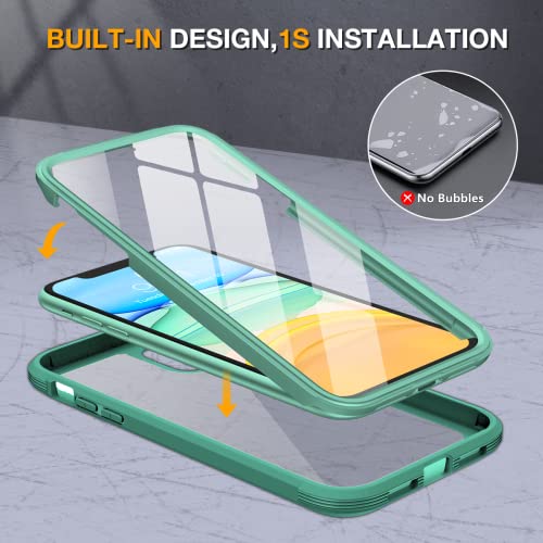 Miracase Glass Series Designed For Iphone 11 Case [2023 Upgraded] Full-Body Rugged Bumper Case With Built-In 9H Tempered Glass Screen Protector And Camera Protector (Light Green) #TOP3