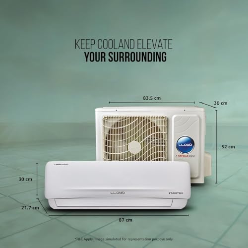 Image of Havells-Lloyd 1 Ton 3 Star Inverter Split AC (5 in 1 Convertible, Cools Up To 52C, Smart 4 Way Air Swing, Turbo Cool, Installation Check, 100% Copper, White with Silver Deco Strip, GLS12I3FWSEA)
