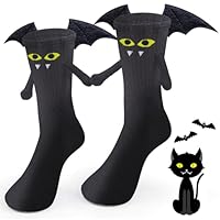 Halloween Bat Socks Magnetic Gifts Cute Holding Hands Socks Bat Design With Wings and Fangs, Fun Spooky Novelty Crew Sock For Halloween Party Costumes, Women, Kids Or Adults, Friendship Gift