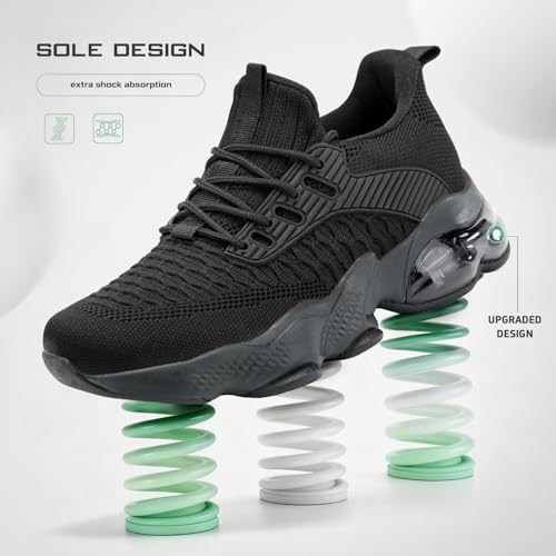 Image of Womens Slip On Walking Shoes Air Running Casual Fashion Tennis Sneakers Comfortable Non Slip Work Athletic Trainers Black