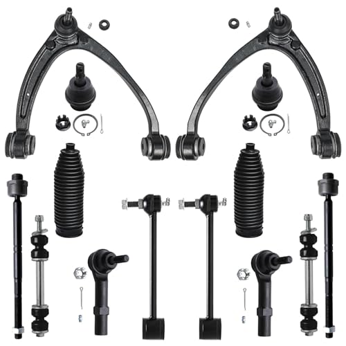 Image of Detroit Axle - 14pc End Kit for Chevy GMC Suburban Yukon XL 1500 Tahoe Avalanche Cadillac Escalade 2 Front Upper Control Arms 2 Lower Ball Joints 4 Tie Rods 4 Front Rear Sway Bars 2 Boots Replacement