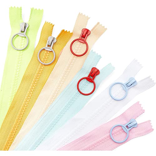 36 Pack Nylon Coil #5 Resin Zippers With Ring Zipper Pulls For Sewing, Crafts, Upholstery, 6 Pastel Colors (10 Inches) #TOP2