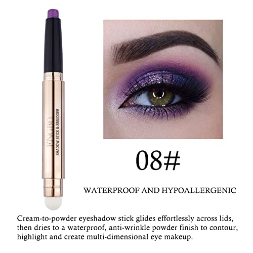 Iguzvaw Cream Eyeshadow Stick,2 In 1 Eye Shadow Pencil Crayon Makeup With Smudger,Multi-Dimensional Eyes Look,Waterproof Long Lasting Hypoallergenic Eye Shadow Sticks (08# Violets Shimmer) #TOP1