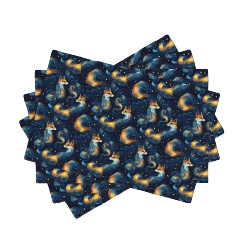 Set de table de salle à manger renard ciel étoilé résistant 4pcs