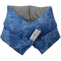 SacksyThyme Microwaveable Heating Pad - Microwave Neck and Shoulder Wrap for Moist Hot Therapy - Hot & Cold Compress for Relaxation & Stress Relief - Flaxseed - Made in USA - 22"x6", Blue & Grey