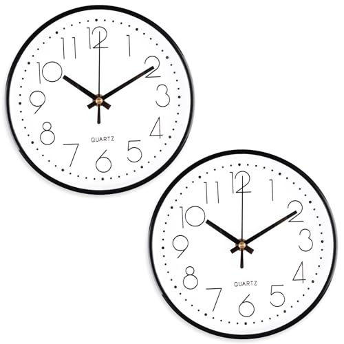 Immagine prodotto: 2 pezzi orologio da muro 20 cm, rologio da Parete Moderno Silenzioso, Circolare Facile Lettura, per Casa Soggiorno Ufficio Camera da Letto scuola cucina (Bianco)