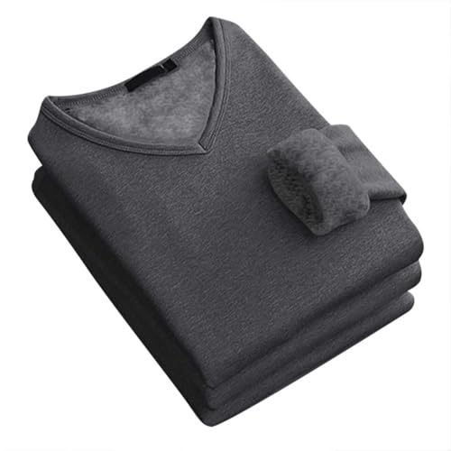 Men's Thermal Underwear Basic V Neck Fleece Lined Pullover Classic Lightweight Long Sleeve Tops Workout Base Layers