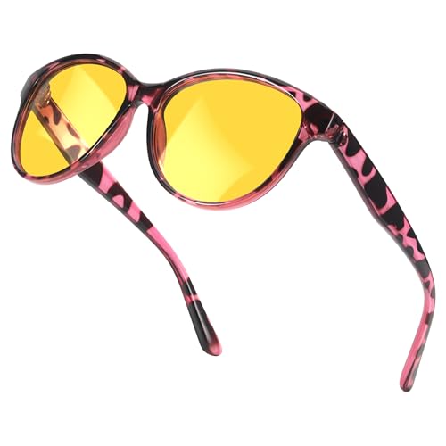 SIPHEW Night Driving Glasses for Women, Trendy Yellow Anti Glare Lens for Nighttime Polarized Night Vision Glasses