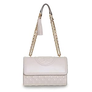 Tory Burch Womens Fleming Quilted Leather Shoulder Handbag Ivory Medium