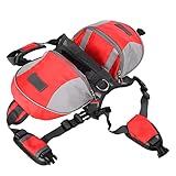 Cyrank Mochila de Senderismo para Perros, arnés de Mochila para Perros, Bolsa de sillín para Perros con Bolsillos Laterales para Perros pequeños, medianos y Grandes(M-Rojo)