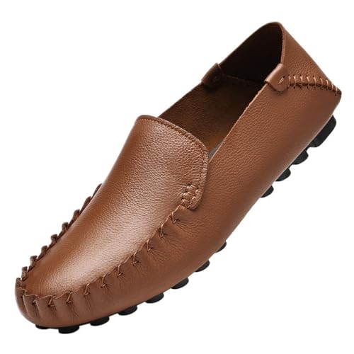 Men's Loafers Shoes Genuine Leather Rubber Sole Round Toe Simple Anti-Slip Comfortable Flexible Party Slip-ons