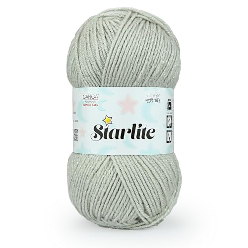 Image of Ganga Acrowools Acrylic Starlite, 99% Anti Pill Yarn 1% Metal, Hand Knitting Yarn Oekotex Class1 Certified (Stl014 - Silver), 100 Gram