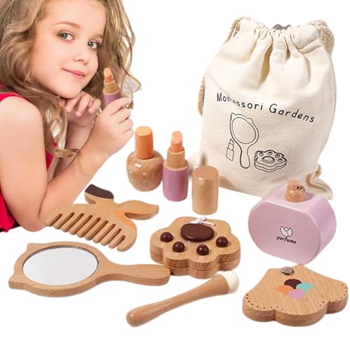 Wooden Makeup Toy Set, Pretend Play Makeup Kit, 2.55 Inches Adorable Compact Early Learning Playset, Eco-Friendly Craftsmanship, Educational and Creative Fun