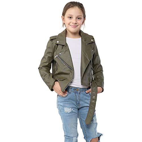 A2Z 4 Kids Enfants Vestes Filles Créateur PU Cuir Veste Mode Zip Up - PU Leather Jacket 774 Khaki 11-12