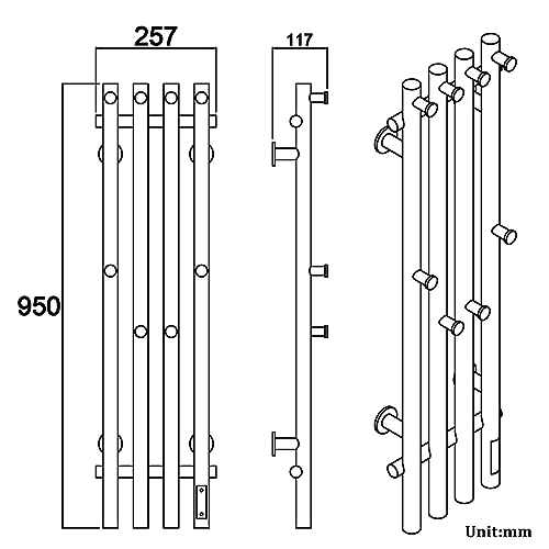 ESOP Handtuchheizkörper Elektrisch Schwarz Handtuchtrockner Elektrisch 950 * 257 mm Intelligente Konstante Temperatur Badheizkörper Elektrisch 304 Edelstahl Handtuchwärmer Elektrisch mit 8 Haken