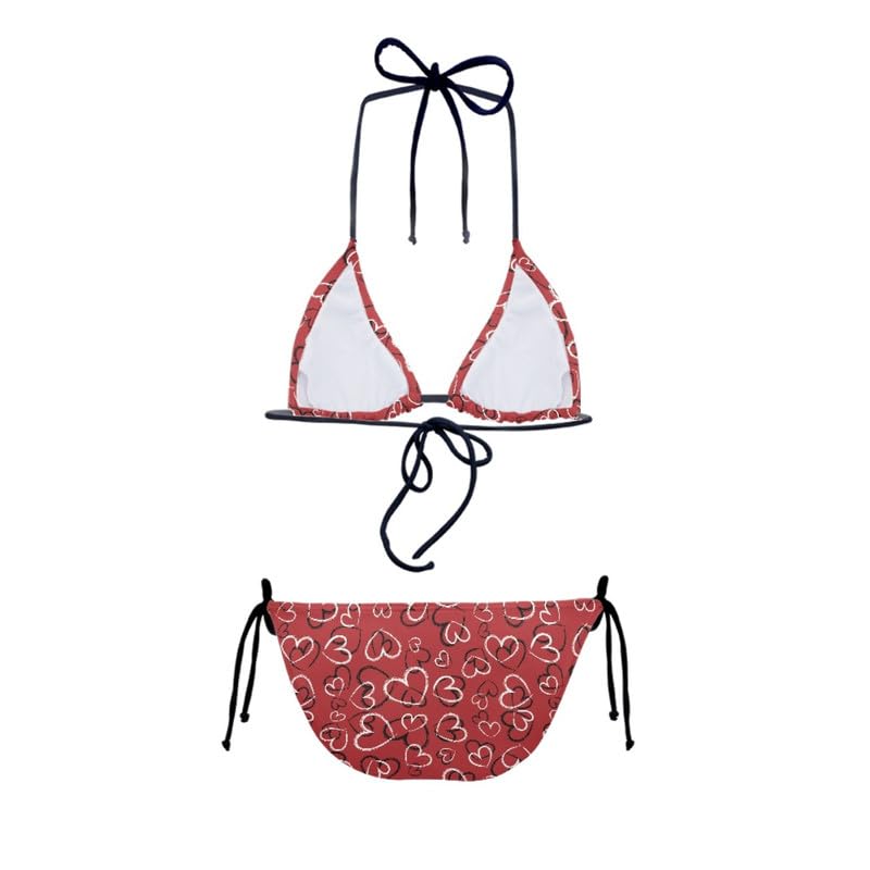 Poetesant Hearts Tie Side Bikini for Women Swimsuit Love Heart Swimming Costume Red Bathing Suit Casual Swimwear for Valentine's Day-XL