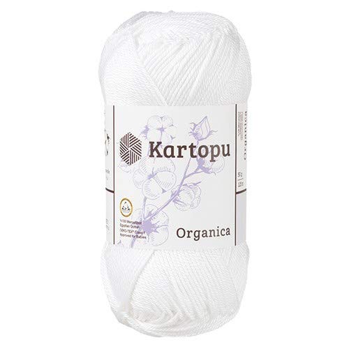Kartopu Organica 50gr Knaul- Baumwollgarn, – Häkelgarn aus feinster ägyptische Baumwolle (10 weiss)