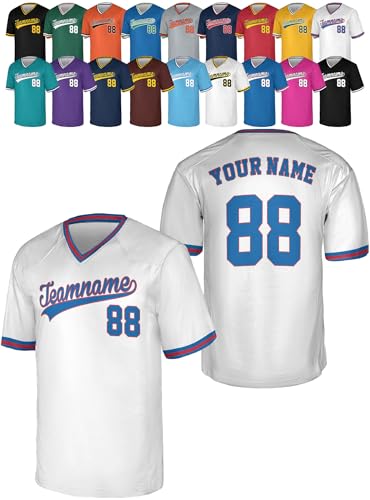 Custom V-Neck Baseball Jersey - Personalized Baseball Shirt Sport Uniform for Men Women Adult - Customize Add Your Name Number Logo - Make Your Own Jerseys
