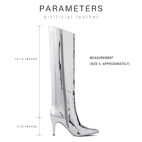 Shoe'N Tale Women's Knee High Boots Pointed Toe Stiletto High Heel Metallic Party Dressy Slip-on Booties Shoes2
