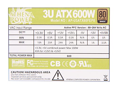 Fuente de poder ATX Athena Power 600W 20+4Pin miniatura 4